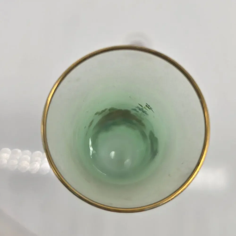 Vintage Frosted Glass Fluted Bud Vase with Flowers & Gold Rim Green 6